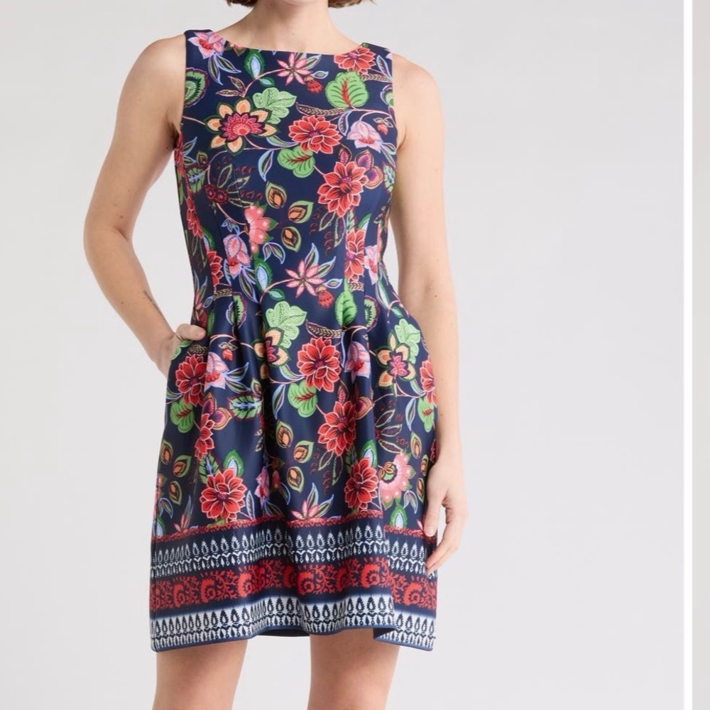 Vince Camuto Floral Sleeveless Scuba Fit & Flare Dress, Size 10 - Picture 3 of 17